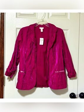 NWT Chicos Women's Shiny‎ Sophistication Magenta Pink Jacket size 2 (12/14)